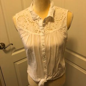 White Button-up Tie Front